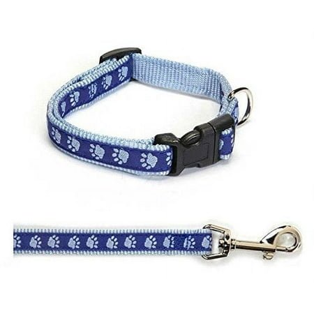 Two Tone Pawprint Matching Dog Collar & Leash Sets Stylish Paw Print Reinforced(Large Blue Combo – Collar & Lead)
