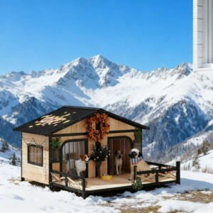 LiviNest Wooden Dog House with Porch: Two Room Weatherproof Outdoor Kennel for Small Medium Dogs – Removable Bottom & Openable Roof Design for Easy Cleaning & Farm Use