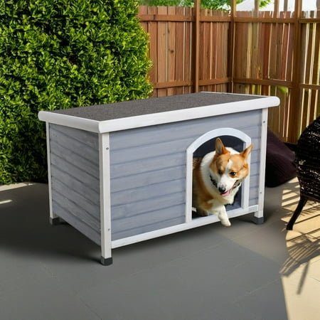 Demi Bonn 41″ Outdoor Wooden Dog Houses with An Open Roof, Elevated Floor, Weatherproof Dog Kennel, Indoor Cat House, Gray