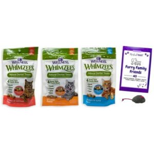 Wellness Whimzees Natural Dental Treats Variety – 3 flavors – 1 each: Chicken, Chicken & Tuna, Chicken & Salmon (2 oz) + MerlinsMart Zine | Catnip Toy
