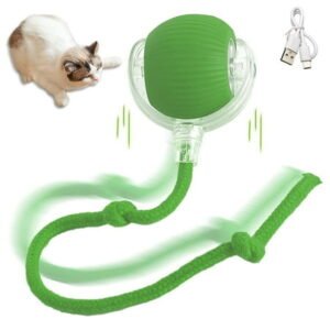 Upgrade Interactive Cat Toys Ball, Motion Activated Electric Rolling Ball Toys for Cats, Super Driver, Led Rainbow Lights, Automatic On/off, Long Tail, Usb Rechargeable, 3 Working Mode