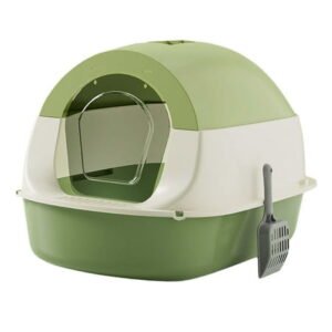 Bvdfgk Hooded Cat Litter Box Kitten Potty Pet Accessories with Door Durable with Litter Green