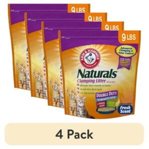 (4 pack) ARM & HAMMER Naturals Clumping Cat Litter With Corn Fibers, Odor Control, Fresh Scent, 9 lbs