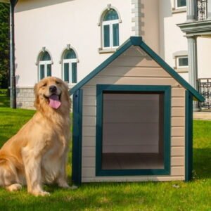 HomeStock Old World Opulence Bunkhouse Style Dog House Maple/Green/Large/up to 80lb, Beige, 43.5 x 34.8 x 37.8 inches, “A” Frame Style Dog House