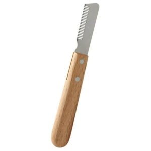 Pet Deshedding Comb for Short Hair, Wooden Handle Dog Stripping Tool with Stainless Steel Cutter, Easy Knot Opening, Shedding Removal, Grooming for Cats and Dogs, 6.7 x 0.7 in / 17 x 1.8 cm