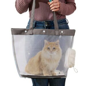 Fufafayo Transparent Mesh Cat Carrier Bag, Foldable Portable Pet Carrier for Cats and Small Dogs, Breathable Nylon Pet Travel Bag for Vet Visits, Airplane, Car Rides or Outdoor Walking, Handheld Pet