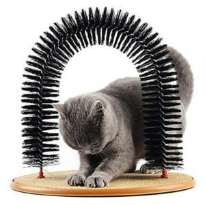 Cat Self Grooming Massager and Scratcher Toy, Bristle Ring Brush Cat Arch with Carpeted Base, Cat Scratchers for Indoor Cats