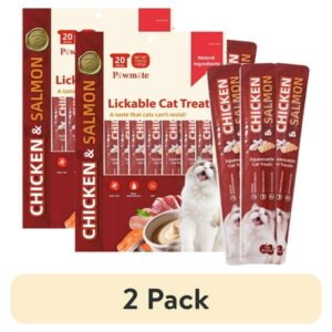 (2 pack) Pawmate Chicken & Salmon Lickable Cat Treats, 20 Sticks, Grain-Free Creamy Treats for Cats