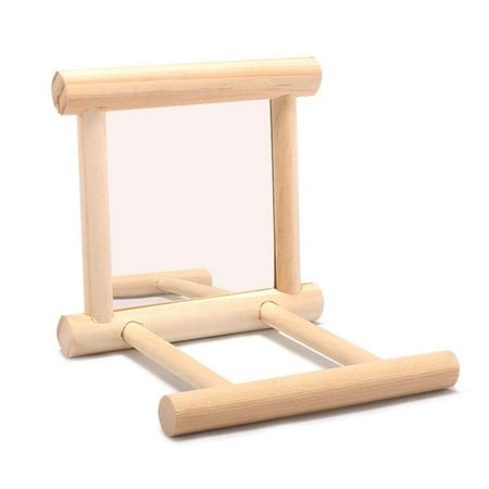 Wooden Bird Mirror Swing Toy with Metal Hook for Exercise and Entertainment, Fit for Most Bird Cages