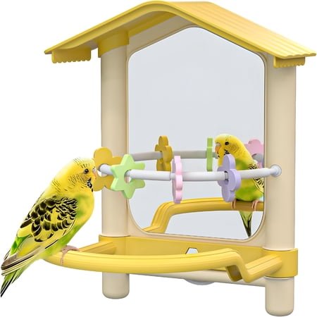 ACDANC 8.1 Inch Pet Bird Mirror with Perch Stand and Parakeet Chew Toys,Parrot Toys Bird Cage Decorative Accessory,Helps Birds Release Stress for Canaries Budgies Lovebirds Conures Cockatiels