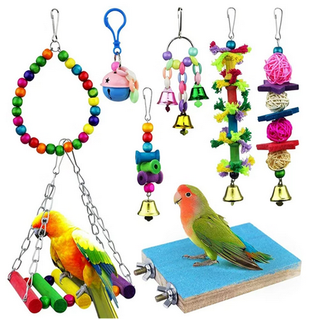 Bird Toys 8 Pack Parrot Toys for Small Parakeets Cockatiels Conures Finches Swing Chewing Hanging Bell Cage Hammock Toy