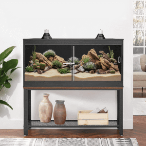 unipaws 110 Gallon Reptile Tank, Large Black Reptile Enclosure Terrarium with Glass Sliding Doors and Lock for Lizards and Snakes