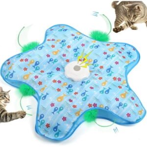 Interactive Cat Toys Rechargeable,Durable Hide and Seek Cat Toys with Moving Concealed Feathers, Automatic Cat Kitten Toy for Indoor Bored Adult Cats
