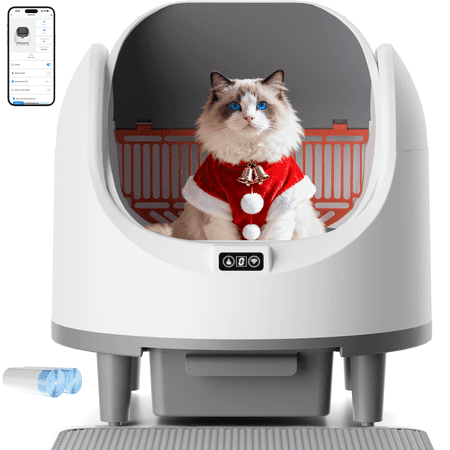Bahsaw Self Cleaning Litter Box, Automatic Cat Litter Box for Multiple Cats, App Control with Safety Sensors, Open Top, Includes Scent Cartridge & Trash Bags