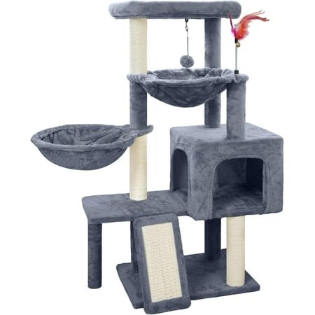 Cat Tree with Cat Condo and Two Hammocks, Cat Tree with Scratching Posts and Scratching Pads, Cat Tower for Indoor Cats, Activity Centre Climbing Tree with Playful Toy Balls