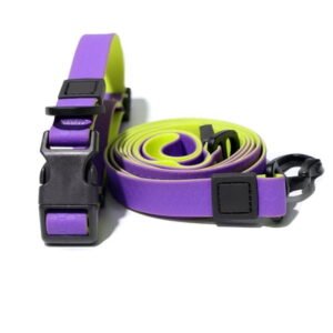 Contrast Color Waterproof PVC Dog Collar Leash Set Anti-Tangle Walking Gear Small Size