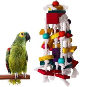 Yucurem Large Parrot Chewing Toys, Natural Wood Bird Toys for Macaws, Cockatoos, African Greys Parrot Cage Hanging Bite Toy for Beak Exercise and Entertainment