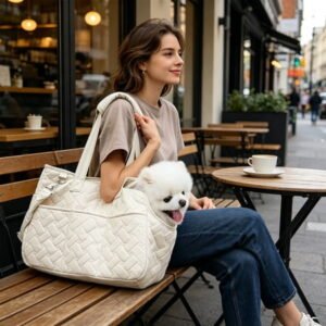 Quilted Pet Carrier Tote Bag, Soft-Sided Cat Dog Travel Purse for Small Pets