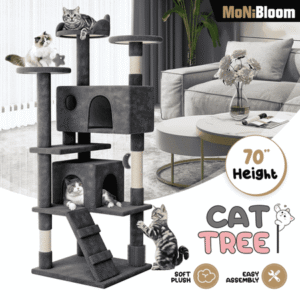 MoNiBloom 70 Inch Cat Tree Tower for Indoor Cats Large Adults, Cat Tower with Scratching Post, Multi Level Furniture Activity Center with Cat Condo Pet Play House, Smoky Grey