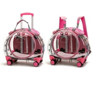 Xinwanna Pet Trolley Case Portable Cats Dogs Backpack Clear Ventilation Holes Detachable Shoulder Strap Pet Rolling Carrier for Kitty Small Dog, Cats Dogs Travel Backpack, Pink