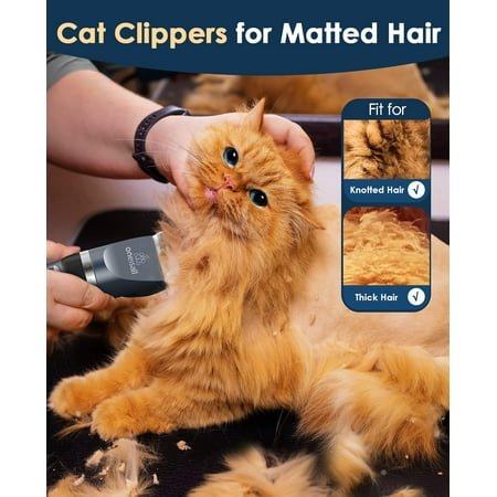 Quiet Cat Clippers for Matted & Long Hair, 2-Speed Cordless Pet Shaver Grooming Kit for Cats, Small Dogs & Animals (Blue)