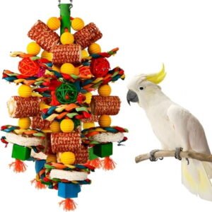 BESTSKY Bird Toys, Parrot Toys for Large Birds, Natural Corn Cob and Loofah Slices Bird Chew Toys for African Grey Parrots, Macaws, Cockatoos, Parrot and other Small and Medium-Sized Parrot