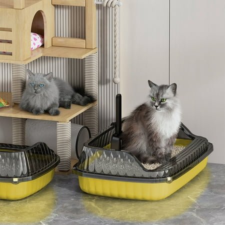 Kbndieu Semi Enclosed Cat Litter Box with High Sides, Splashs Proof Designs, Extra Large Open Top Litter Pan Include Scoop Easy Cleaning for Kitten