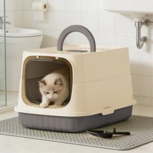 Tgbvmt Fully Enclosed Plastic Cat Litter Box With Lid Extra Large Space Splash-Proof Odor Isolation Litter Pan With Shovel Non-Slip Burr-Free For Indoor Cats Kittens Toilet Supplies Decor Favors