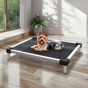 FXW TitanNest Chew-Proof Elevated Dog Bed, Raised Cot for Indoor/Outdoor/Camping Use, Durable & Waterproof Cooling Pet Bed for Toy Dogs, 24.0″L x 20.0″W x 4.1″H, Black