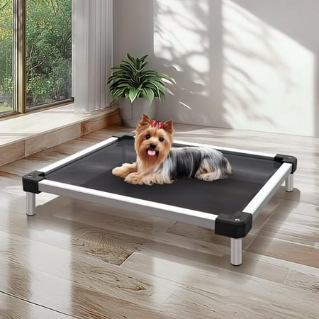 FXW TitanNest Chew-Proof Elevated Dog Bed, Raised Cot for Indoor/Outdoor/Camping Use, Durable & Waterproof Cooling Pet Bed for Toy Dogs, 24.0″L x 20.0″W x 4.1″H, Black