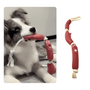 Dog Chew Toys Sausage Interactive Toy with Cotton Rope Knot Aggressive Chew Toys for Dogs – (1Pc)