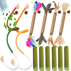YTSKJ Cat Toys 12 Pack Cats Grass Treat Silvervine Sticks for Indoor Kitten Edible Interactive Kitty Catnip Toy for Teeth Cleaning Chew Rope Dental Care Snack for Self Play