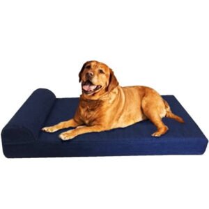 Dogbed4less Orthopedic Gel Memory Foam Dog Bed with Headrest and Washable Denim Cover, 47 x 29 x 4 inch, Blue, 1 Count