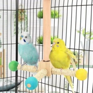 Yyuenw Rotating Bird Perches Toy, Wooden Exercise Wheel Parrot Toy, Spinning Parakeet Toys 360 Degree Free Rotation Practical Bird Cage Accessories for Parakeets Parrots Cockatiels