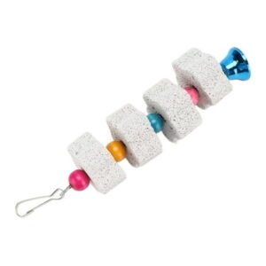 BOKYAN Bird Chewing Toys Beak Grinding Mineral Stone for Parrots Macaws Hamsters and Other Small Animals with Colorful Beads and Bells Multi-functional Birdcage Accessory 16 cm / 6.3 inches