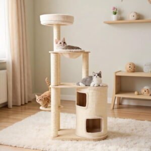 Choco Moon 60″ Tall Cat Tree w/2-Story Condo & Sisal Posts, Cat Climbing Tower, Corner Cat Tree, Cat Condos for Indoor Cats-Natural