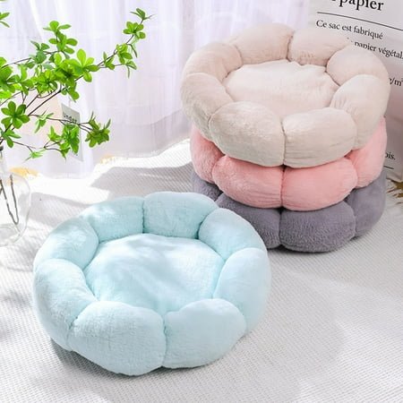 Flower Pet Bed for Small Dogs & Cats, Soft Comfortable Sleeping Cushion for Puppy and Kitty, Cozy Breathable Cat Bed for Indoor Cats, Winter Warm Kennel for Sleep and Play