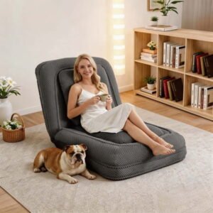 69″ FIRSCOOK Foldable Human Dog Bed, 5-Position Adjustable Lazy Sofa Couch, Comfy Oversized Floor Gaming Chair for Adults and Pets, Gray