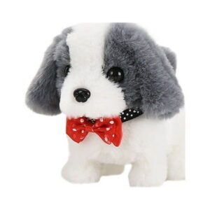 Grey Gray Walking Barking Nodding Labrador Plush Toy Dog Simulation Realistic Interactive Pet Companion Kids Educational Canine Figure Battery Operated 14In Height Polyester Bow Accent