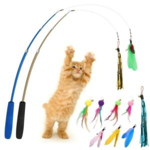 TSV Interactive Cat Toys, 2pcs Retractable Wand Toys + 10pcs Cat Feather Toys Refills