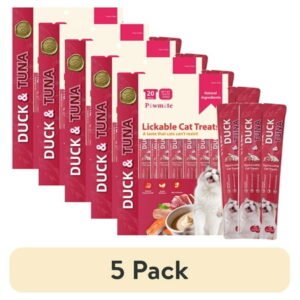 (5 pack) Pawmate Duck & Tuna Lickable Cat Treats, 20 Sticks, Grain-Free Creamy Treats for Cats