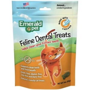 6 Pack Emerald Pet Feline Dental Treats Chicken Flavor [Cat Dental Treats, Bulk Cat Supplies, Emerald Pet] 18 oz (6 x 3 oz)
