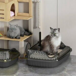 Low Entry Litter Box For Senior Cats,Low Litter Box For Senior Cats,Semi Enclosed High Bar Cats Litter Box With Splashs Proof Designs For Cats And Cats Shovel Suitable For Home Cats