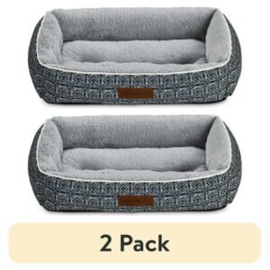 (2 pack) Vibrant Life Medium Dog Bed, Plush Bolster Dog for Medium Dogs, Medium, 27″ x 20″, Black