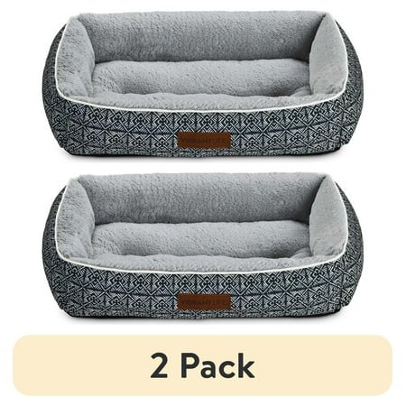 (2 pack) Vibrant Life Medium Dog Bed, Plush Bolster Dog for Medium Dogs, Medium, 27″ x 20″, Black