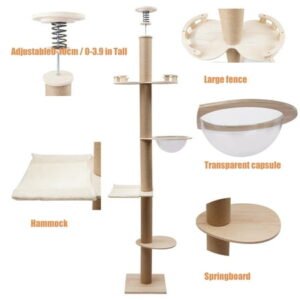 4 Tiers Cat Tree Climbing Tower W/ Scratching Post Space Capsule Hammock Free-Standing