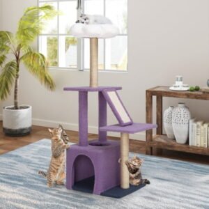 Uforic 48″ Flower Cat Tree Tower, Purple/White Cat Climbing Tower with Detachable Perch, Condo & Sisal Scratching Posts