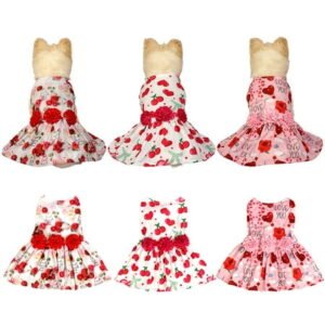 Valentines Dog Dress with Heart Print, Tutu Skirt Tulle Dress Pet Apparel Puppy Outfit Holiday Doggie Clothes for Small Dogs Girl