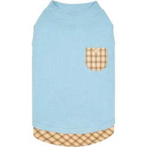 KYEESE Waffle Dog Shirt with Pocket, T-Shirt for Small Medium and Large Dogs, Blue, L