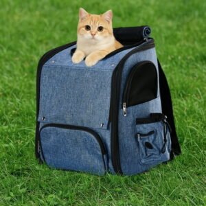 Expandable Pet Carrier Backpack for Cats and Small Dogs, Airline Approved Travel Backpack with Breathable Mesh, Holds up to 26 lbs, Denim Blue